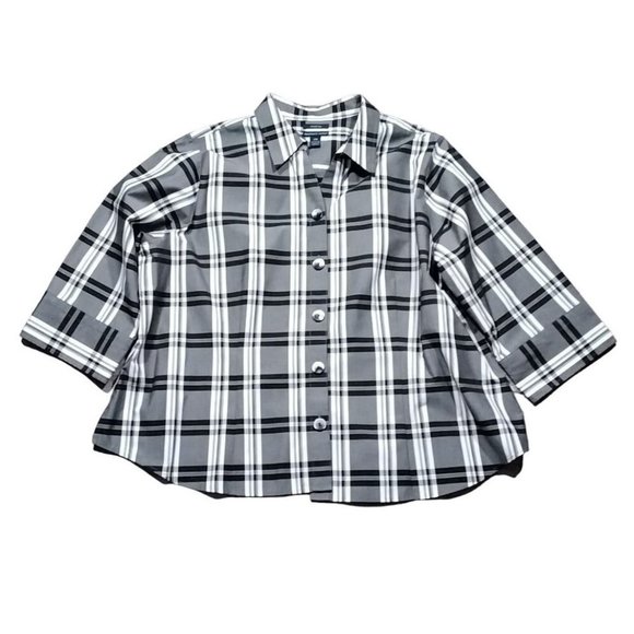 Westbound Woman Tops - Westbound Woman 24W Blouse Wide Half Sleeve Black White